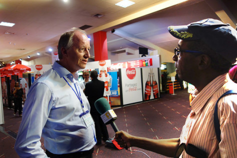 IRENA's Henning Wuester speaking with media in Martinique