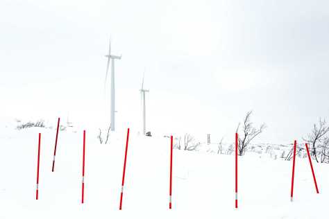 Wind turbines stand defiantly in the far North Norwegian village of Bjørnfjell, Narvik. Doran Talmi