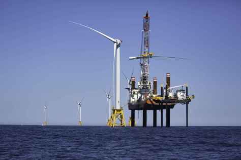The installation of the final blade on North America's first offshore wind farm in Block Island, Rhode Island, USA. Joan Sullivan
